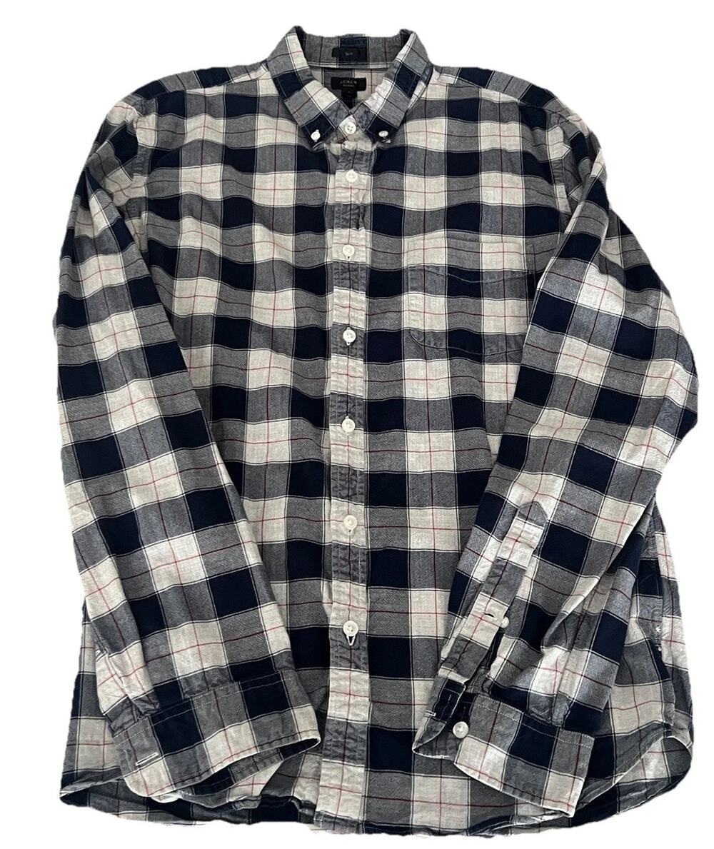 J Crew Shirt Men’s Large Blue Gray Plaid Oxford Button Down Long Sleeve Office